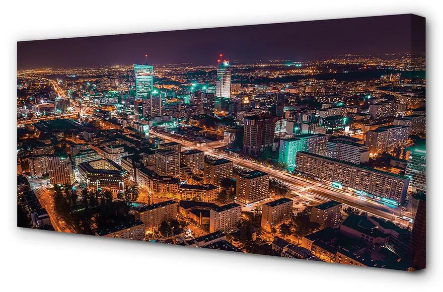 Quadro su tela Panorama della notte della città di Varsavia 100x50 cm