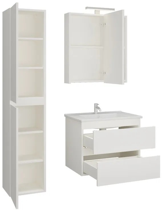 Kamalu - Composizione bagno sospesa 65 cm colore bianco opaco | LAC-EOLO-65
