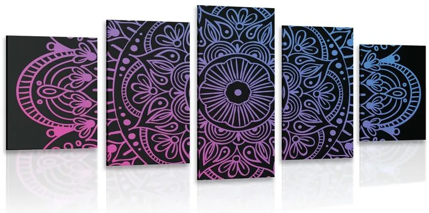 Quadri 5 pezzi – Mandala su sfondo nero