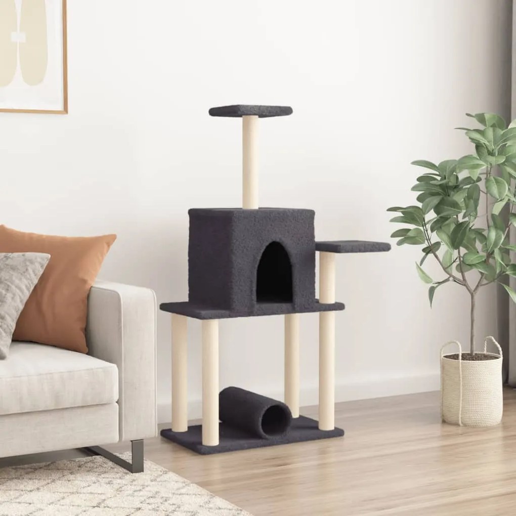 Albero per gatti con tiragraffi in sisal grigio scuro 122 cm