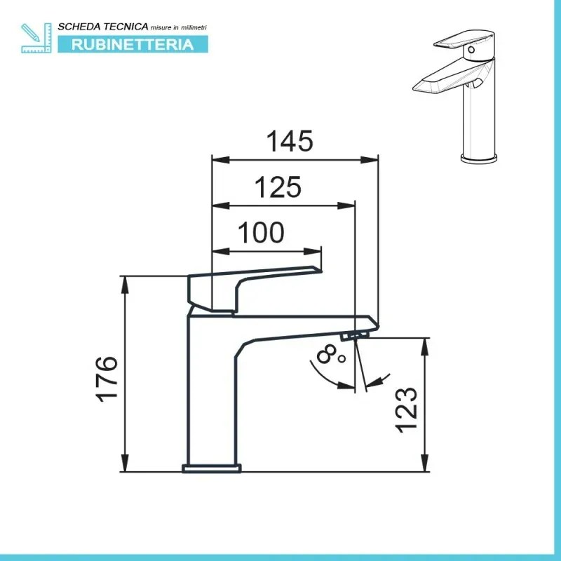 Miscelatore lavabo in ottone cromo con leva monocomando Cristallo