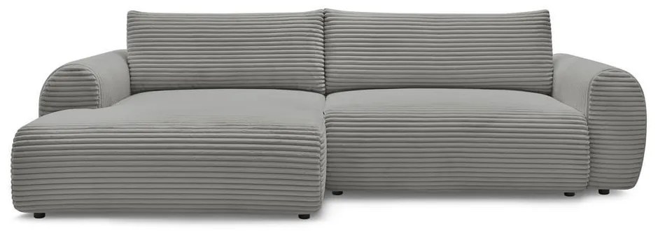 Divano angolare in grigio scuro allungabile (con penisola a sinistra) con rivestimento in velluto a coste Lucien – Bobochic Paris