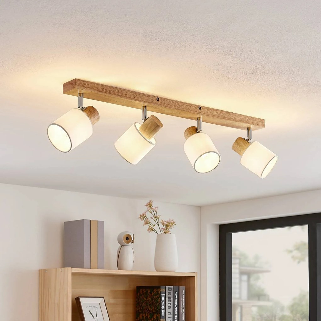 Lindby Wanessa, faretto da soffitto a 4 luci, legno, bianco, 67cm