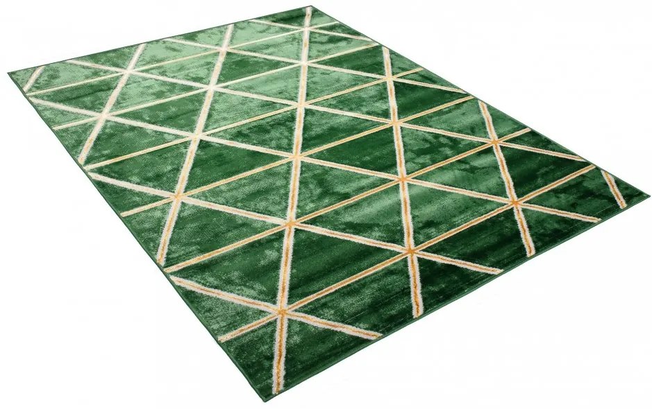 Tappeto moderno verde con motivo a triangoli dorati Larghezza: 120 cm | Lunghezza: 170 cm