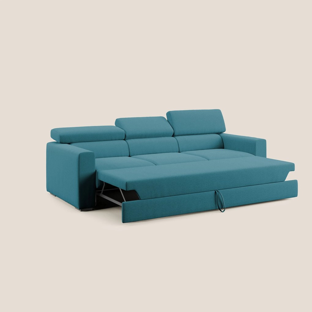 Dylan divano a 3 sedute con pouf estraibile poggiapiedi in tessuto simil cotone impermeabile T13 azzurro