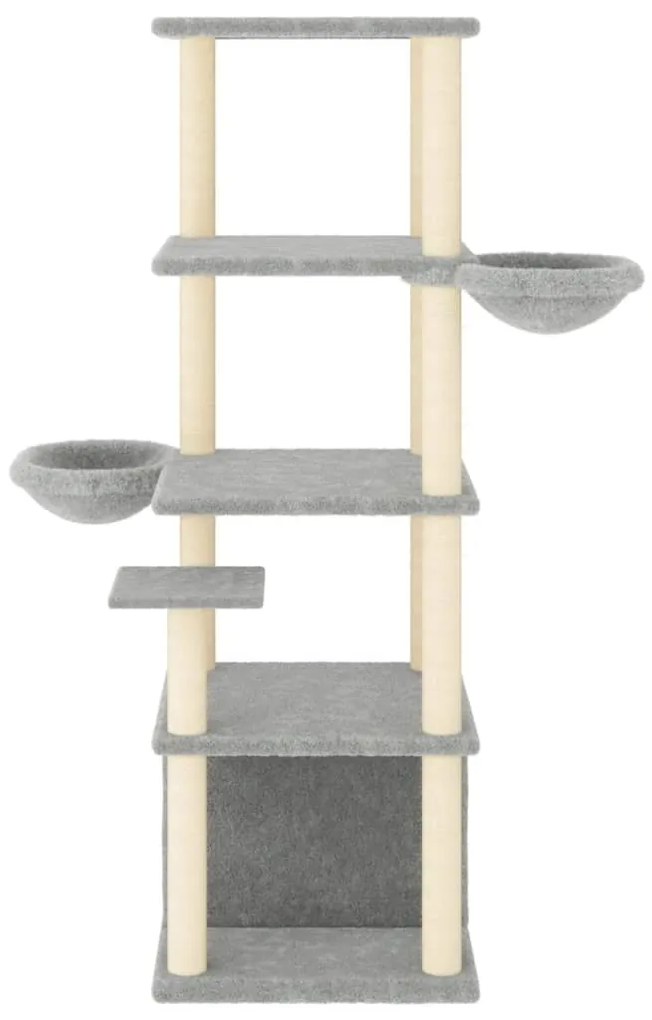Albero per gatti con tiragraffi in sisal grigio chiaro 147 cm