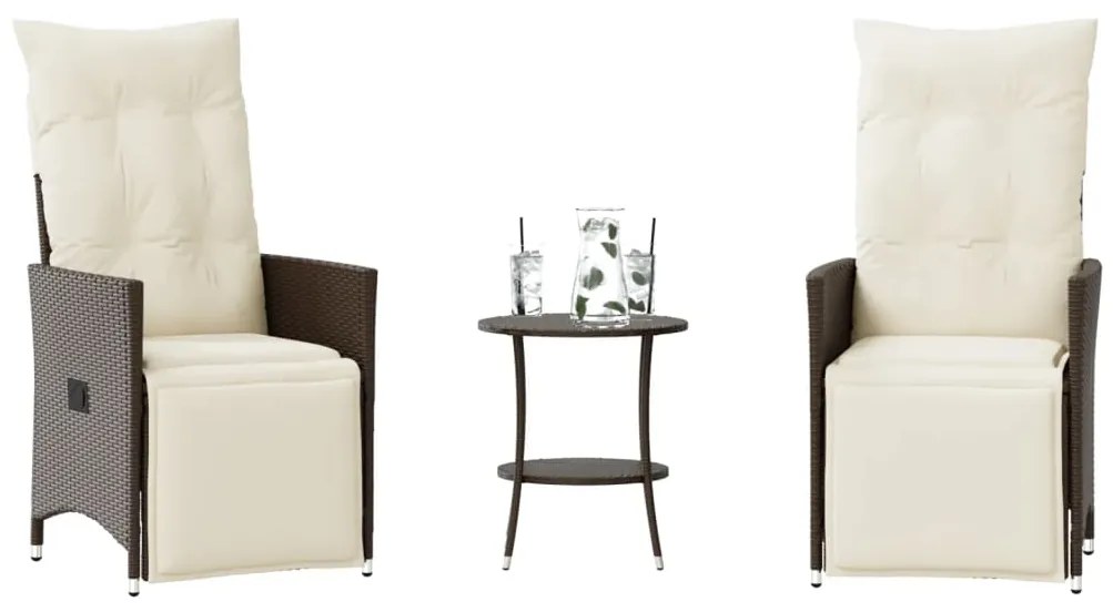 Set Bistrò 3 Pz Con Cuscini Marrone İn Polyrattan /