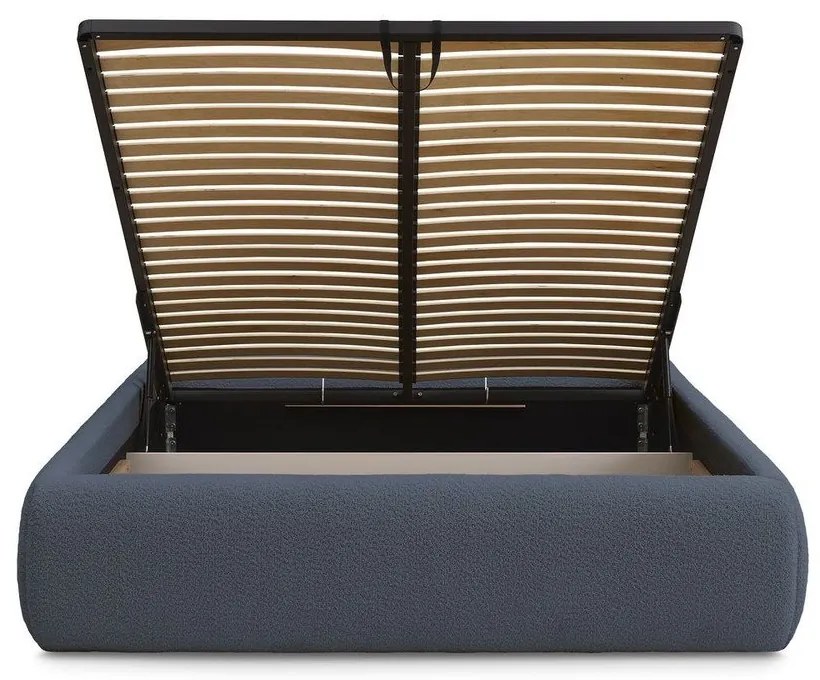 Letto matrimoniale imbottito blu scuro con contenitore/senza testiera con rete inclusa 160x200 cm Inera – Bobochic Paris