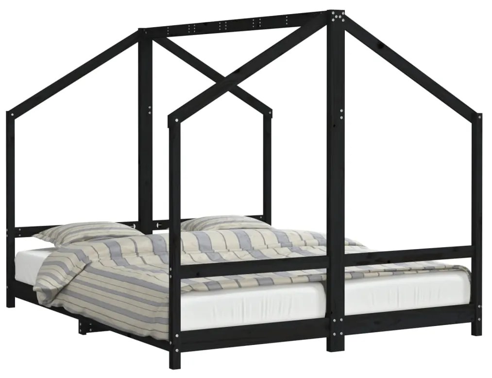 Giroletto per bambini nero 2x(80x200) cm legno massello di pino