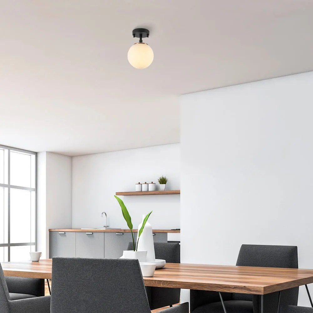 Plafoniera bianca e nera con paralume in vetro ø 15 cm Atmaca – Opviq lights