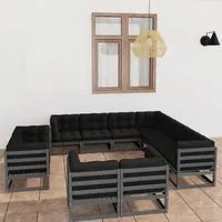 Set Divani da Giardino 11 pz Grigio Cuscini Massello di Pino cod mxl 43166