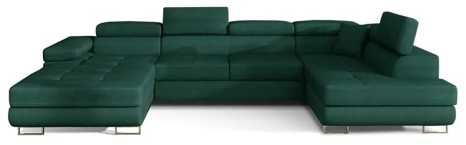 Divano angolare verde allungabile/con contenitore (con penisola a destra/a U) e rivestimento in velluto Rodrigo – ELTAP