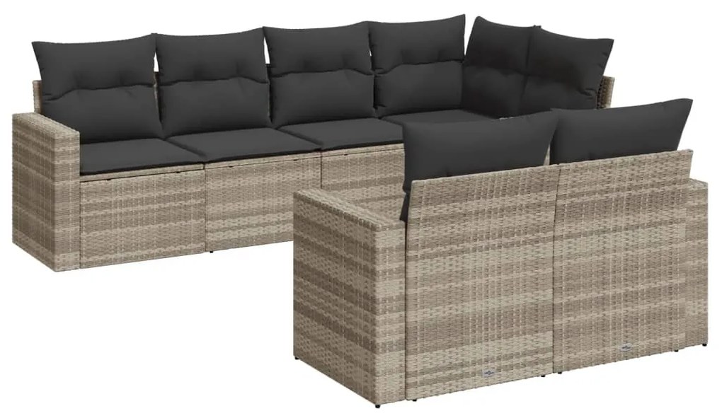 Set divani da giardino 7pz con cuscini grigio chiaro polyrattan