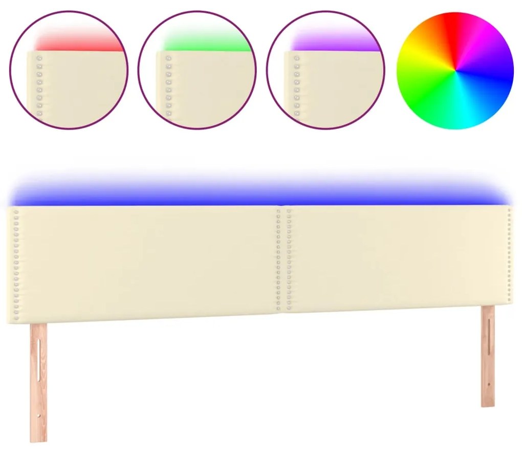 Testiera crema a led 180x5x78/88 cm in similpelle