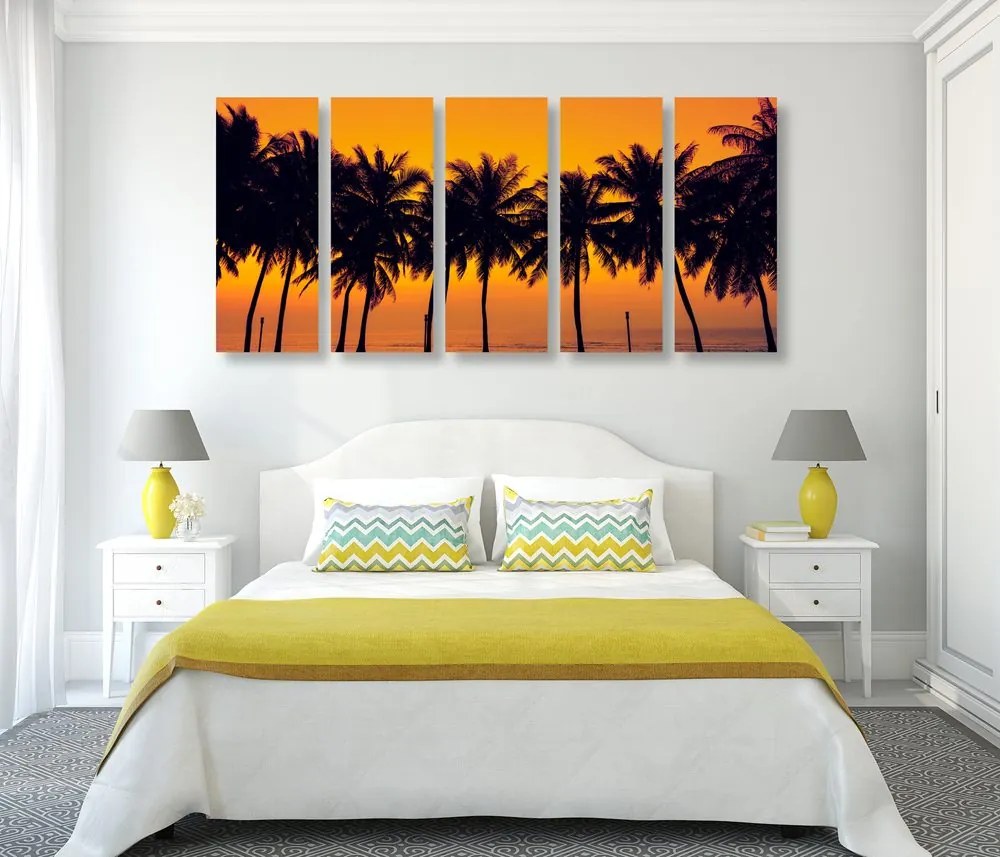 Quadri 5 pezzi – Tramonto sulle palme