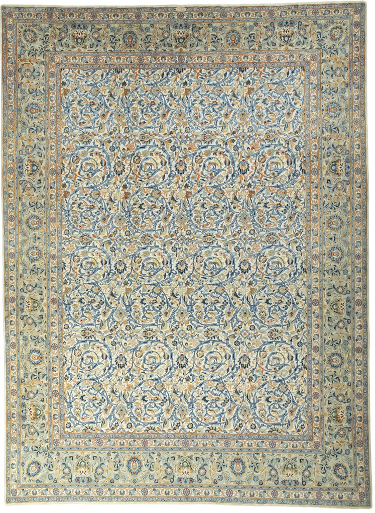 Kashan Tappeto 410x310 Beige (Iran) Annodato A Mano