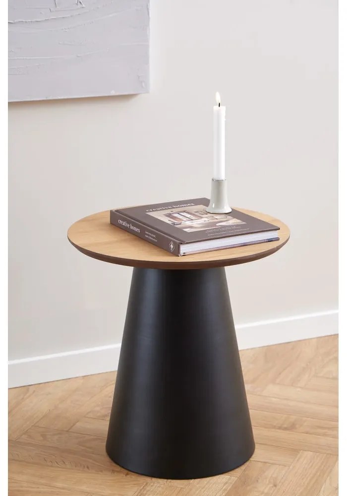 Tavolino rotondo nero e naturale con piano in rovere ø 45 cm Soli - Actona