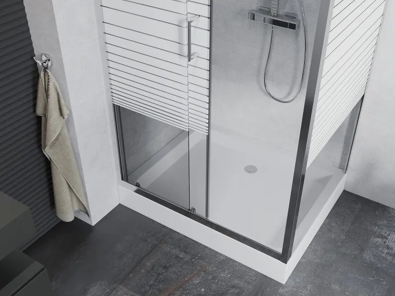 Mexen Apia cabina doccia scorrevole 100 x 80 cm, strisce bianche, cromo + piatto doccia Rio - 840-100-080-01-20-4510