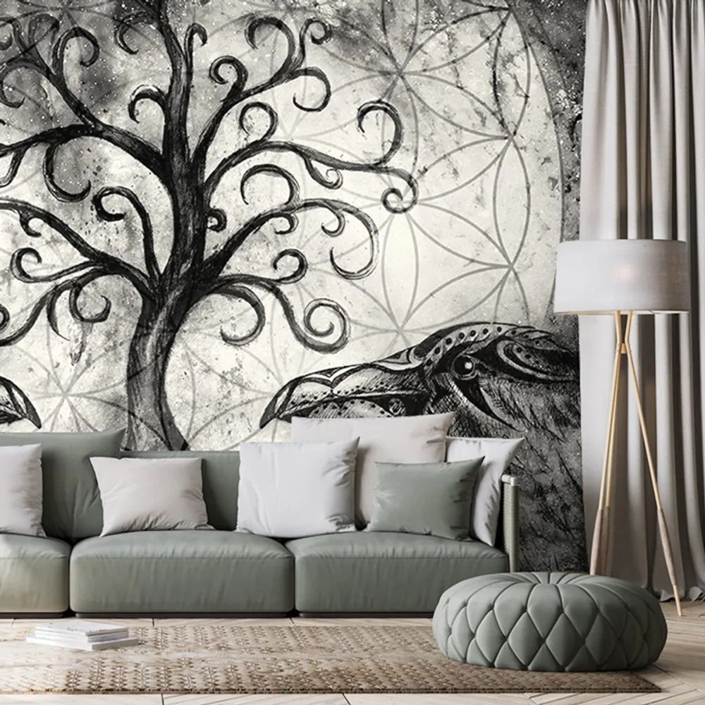 Carta da parati – Albero della vita magico in bianco e nero