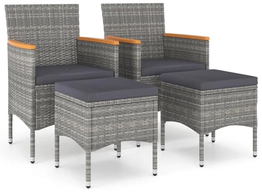 Set sedie da giardino con poggiapiedi 4 pz in polyrattan grigio