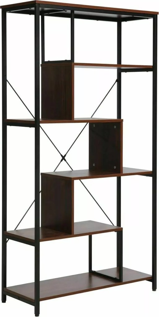 Libreria Net A in legno laminato noce scuro e metallo – 85x35x163 cm