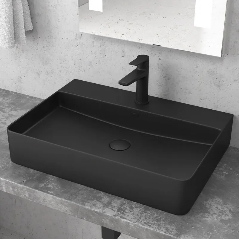 Lavabo appoggio rettangolare in ceramica nera opaca | Litos - KAMALU