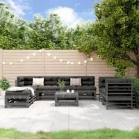 Set Salotto da Giardino 9 pz Grigio in Legno Massello di Pino 3186300