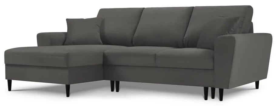 Divano letto angolare in velluto a coste grigio scuro, angolo sinistro Moghan - Micadoni Home