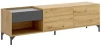 Mobile porta TV Dpandu, Credenza bassa da soggiorno, Madia da salotto per televisione, 164x39h49 cm, Rovere Nodi e Antracite