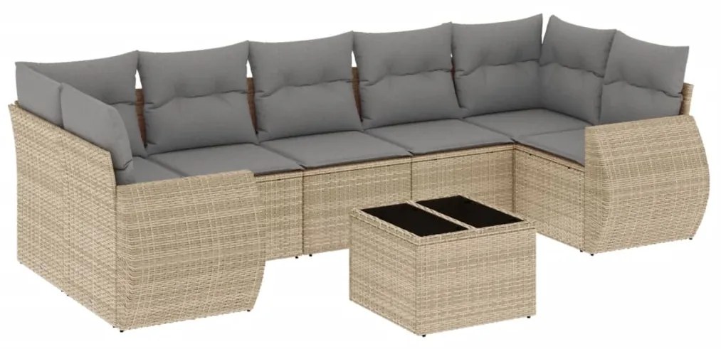 Set divano da giardino 8 pz con cuscini beige in polyrattan