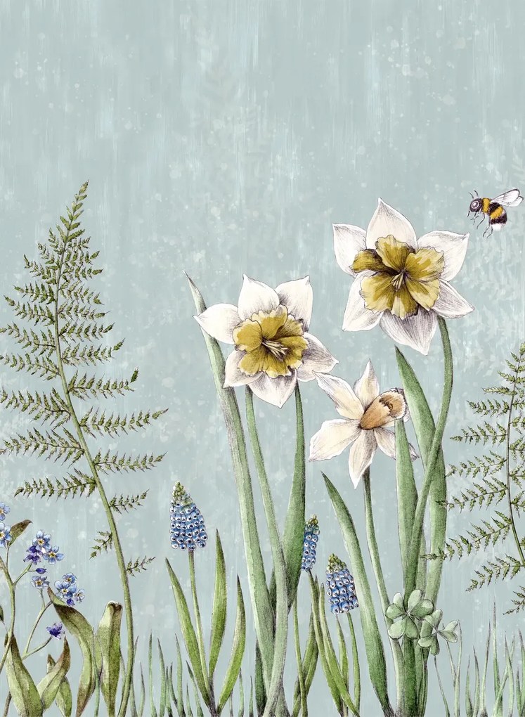 Rebel Walls Carta da parati panoramica Bumblebee - Light Blue