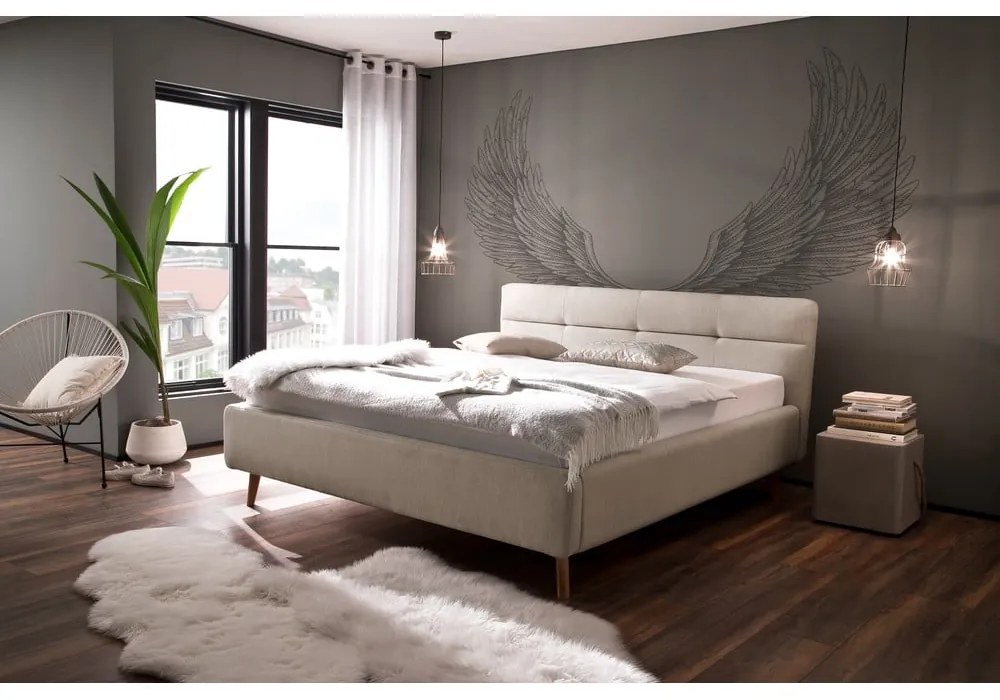 Letto matrimoniale imbottito beige con contenitore con rete inclusa 160x200 cm Lotte – Meise Möbel