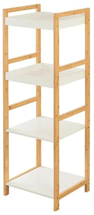 Scaffale per bagno in legno bamboo bianco 4 mensole Tahiti