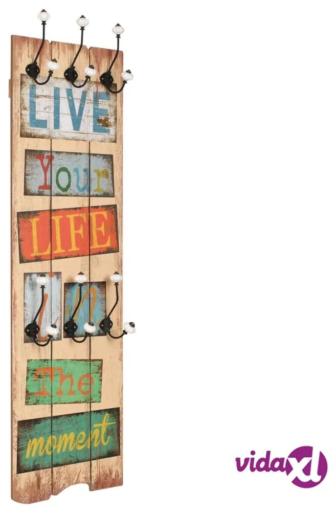vidaXL Appendiabiti da Parete con 6 Ganci LIVE LIFE 120x40 cm