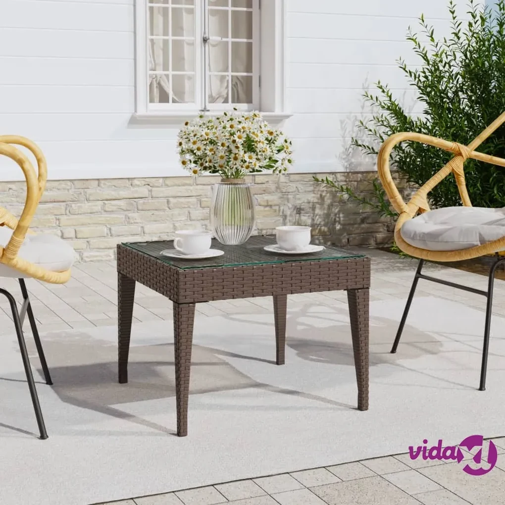 vidaXL Tavolino Marrone 50x50x38 cm Polyrattan e Vetro Temperato