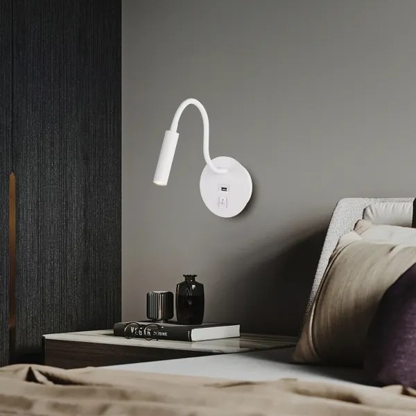 Brilagi - LED Lampada flessibile da muro con porta USB MAYA LED/3W/230V bianco