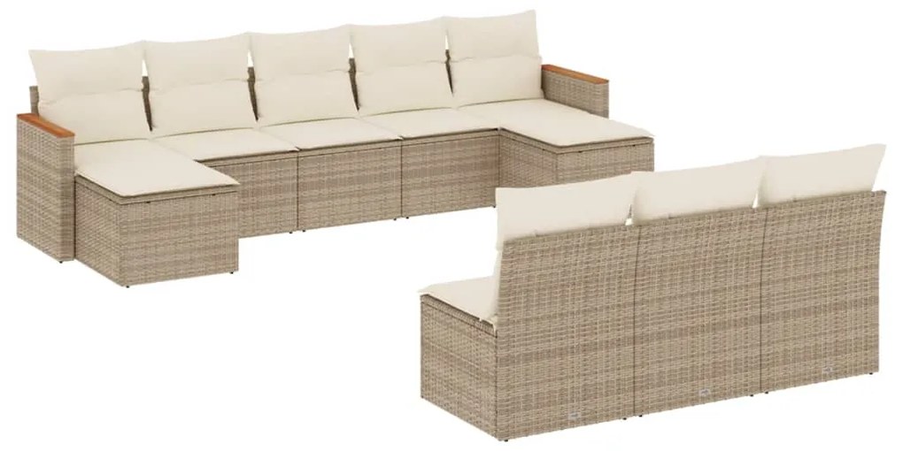 Set divano da giardino 10 pz con cuscini beige in polyrattan