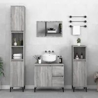 Set Mobili da Bagno 3 pz Grigio Sonoma in Legno Multistrato 3185549