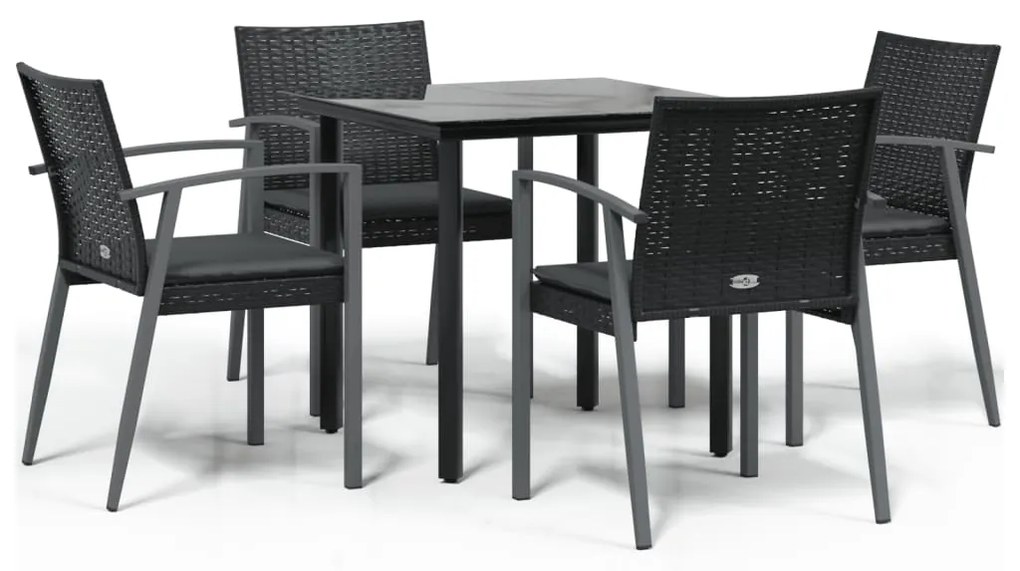 Set pranzo da giardino 5pz con cuscini in polyrattan e acciaio