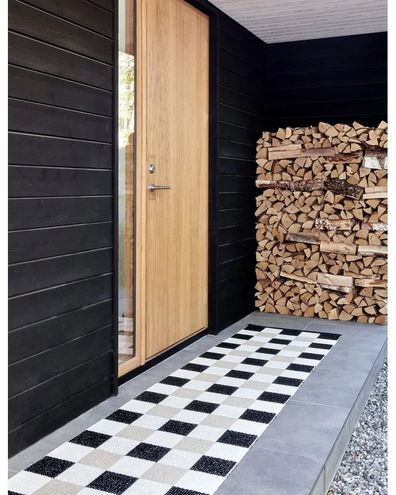 Passatoia da interno/esterno nera/color crema 70x300 cm Pix Black Vanilla – Pappelina