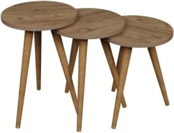 Set 3 Tavolini Decorativi Da Salotto Gambe Legno Aphrodite Rovere