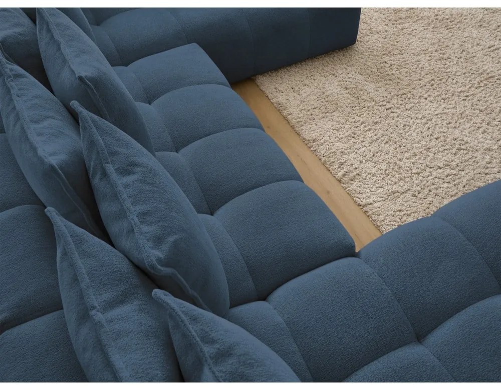 Divano angolare blu scuro allungabile e con contenitore (penisola a destra/a U) con rivestimento in ciniglia Everest – Bobochic Paris