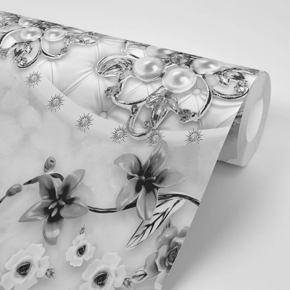 Carta da parati – Gioielli floreali in bianco e nero