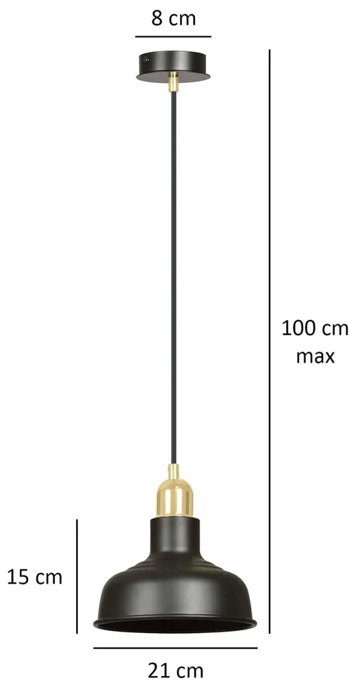 Sospensione Industrial 1 Luce Ibor In Acciaio Nero Con Elementi In Oro