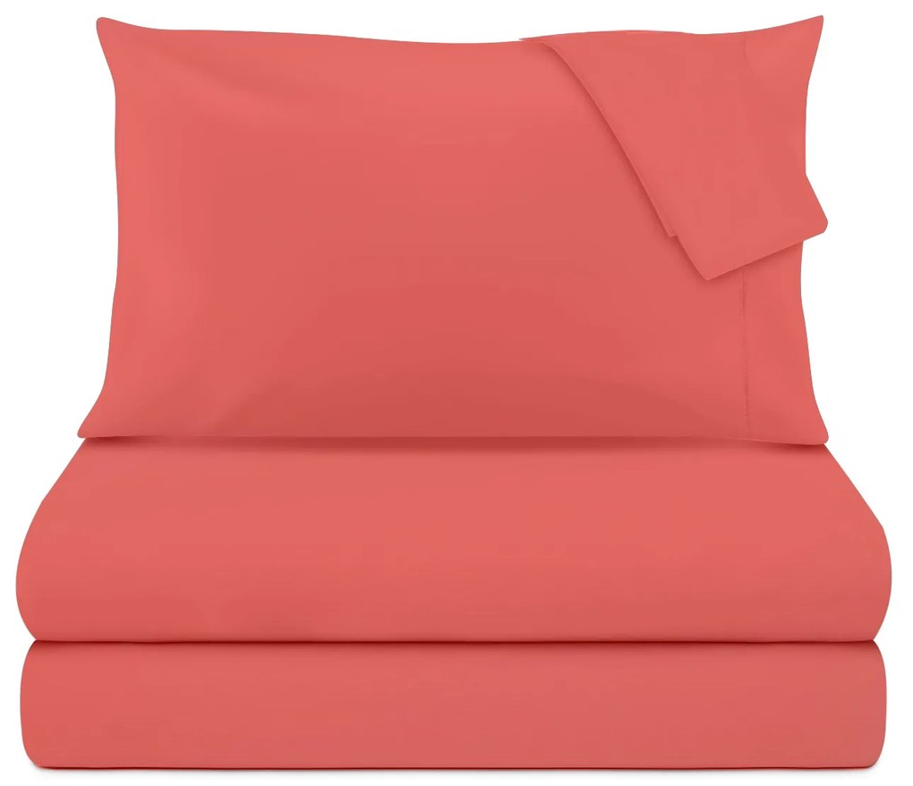 Completo letto matrimoniale in cotone percalle corallo