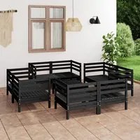 Set Divani da Giardino 9 pz Nero in Legno Massello di Pino cod mxl 37029