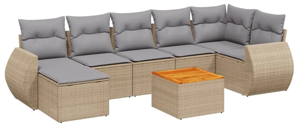 Set divano da giardino 8 pz con cuscini beige in polyrattan