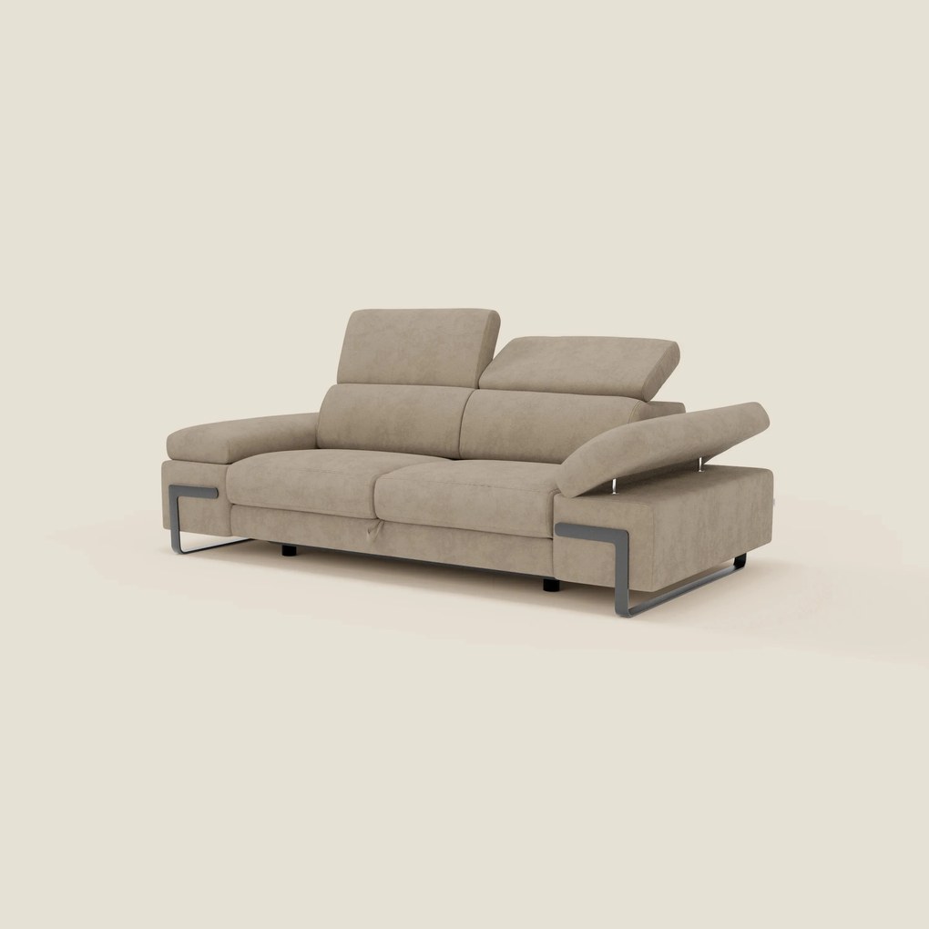 Zayana Divano 3 posti con elemento estraibile - braccioli e poggiatesta regolabili in tessuto impermeabile T02 beige
