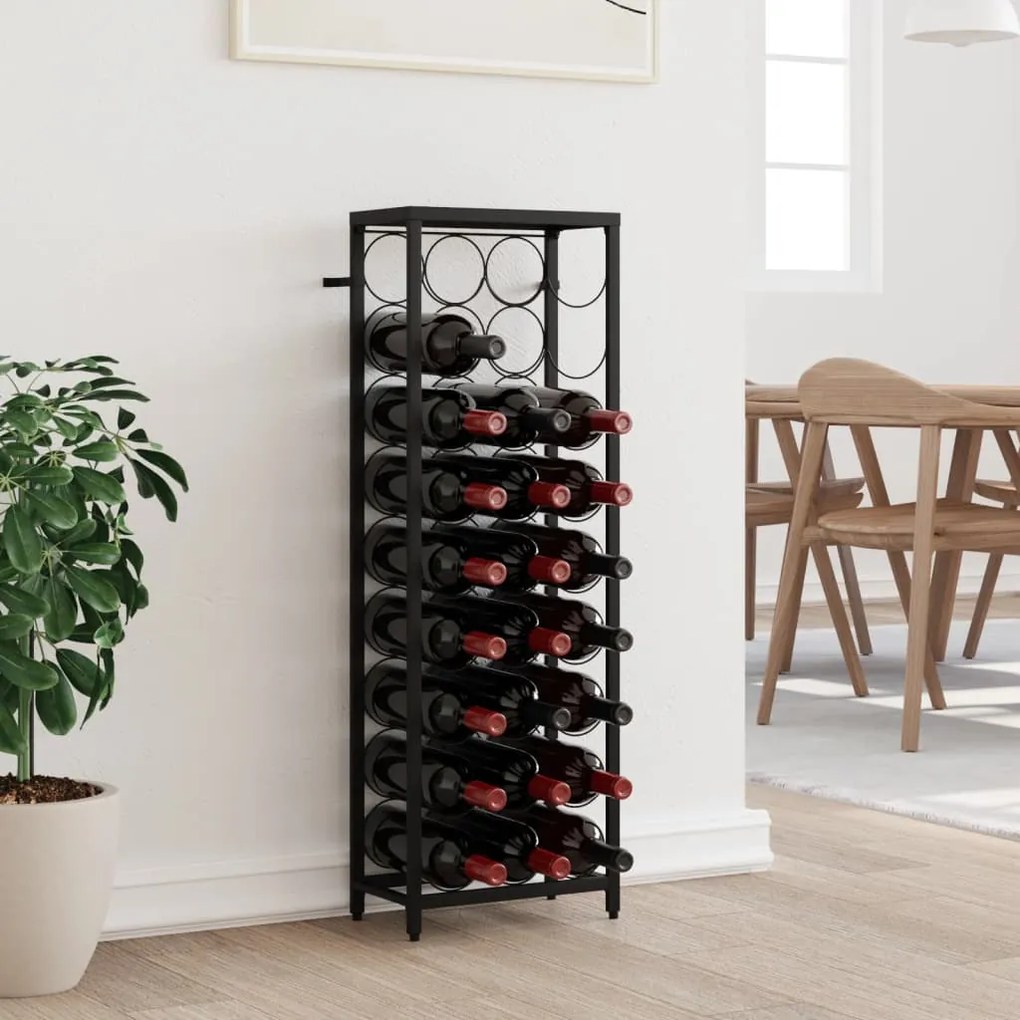 Portavini Da 27 Bottiglie Nero 34x18x100cm İn Ferro Battuto /