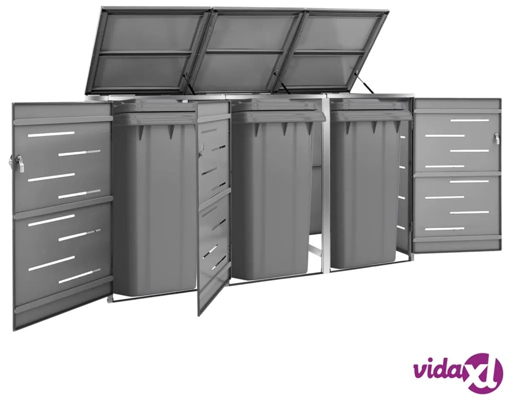 vidaXL Copribidone per Spazzatura Triplo 207x77,5x112,5cm Acciaio Inox